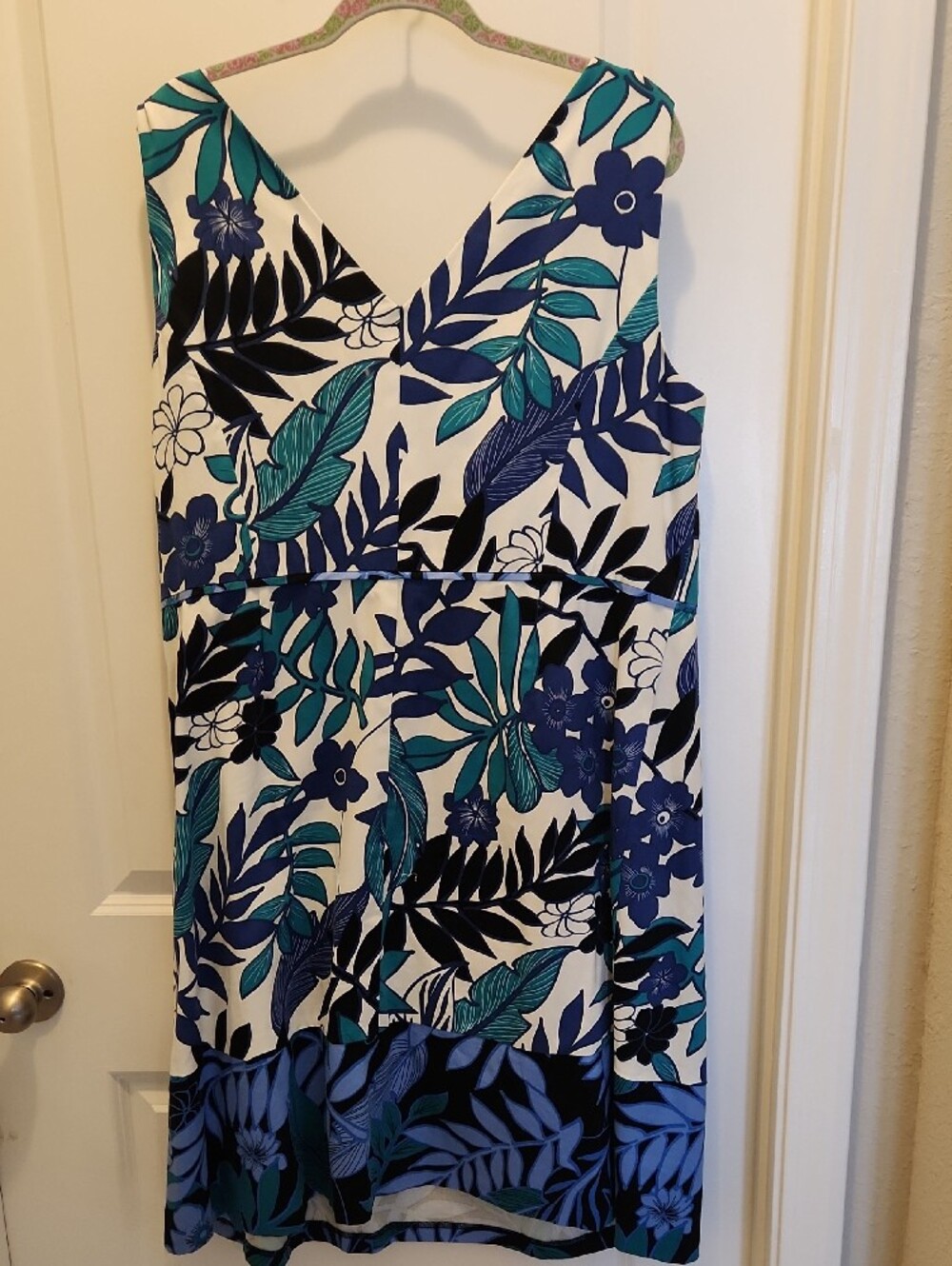 Dana Kay White Floral V-Neck Sleeveless Dress with Blue & Teal Botanicals - Picture 2 of 3
